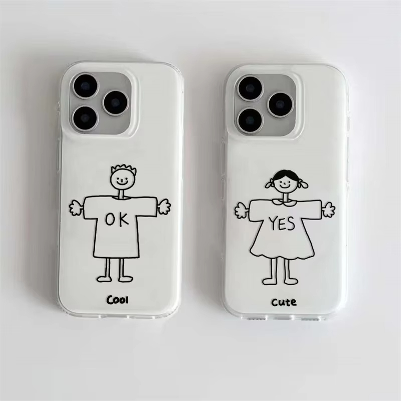 Phone Cases Drawing - Cartoon Simple Drawing Boy and Girl