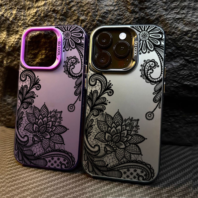 Phone Cases Trendy - Black lace print New Hot Electroplate