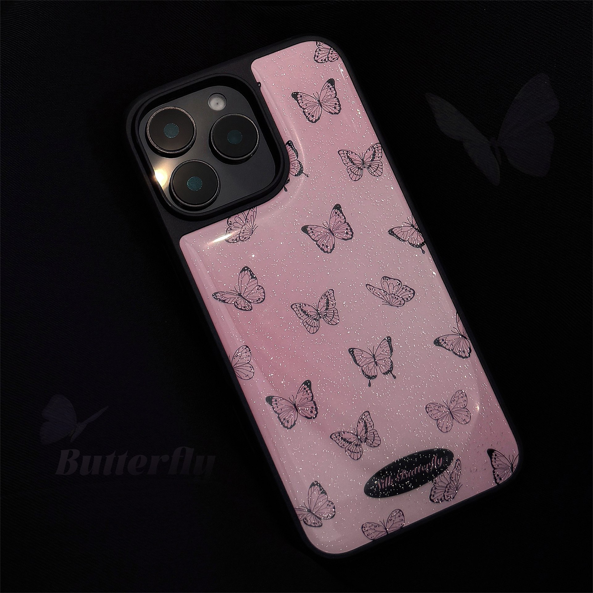 Phone Cases Drop Proof - Korean Glitter Black Butterfly Pattern Drop