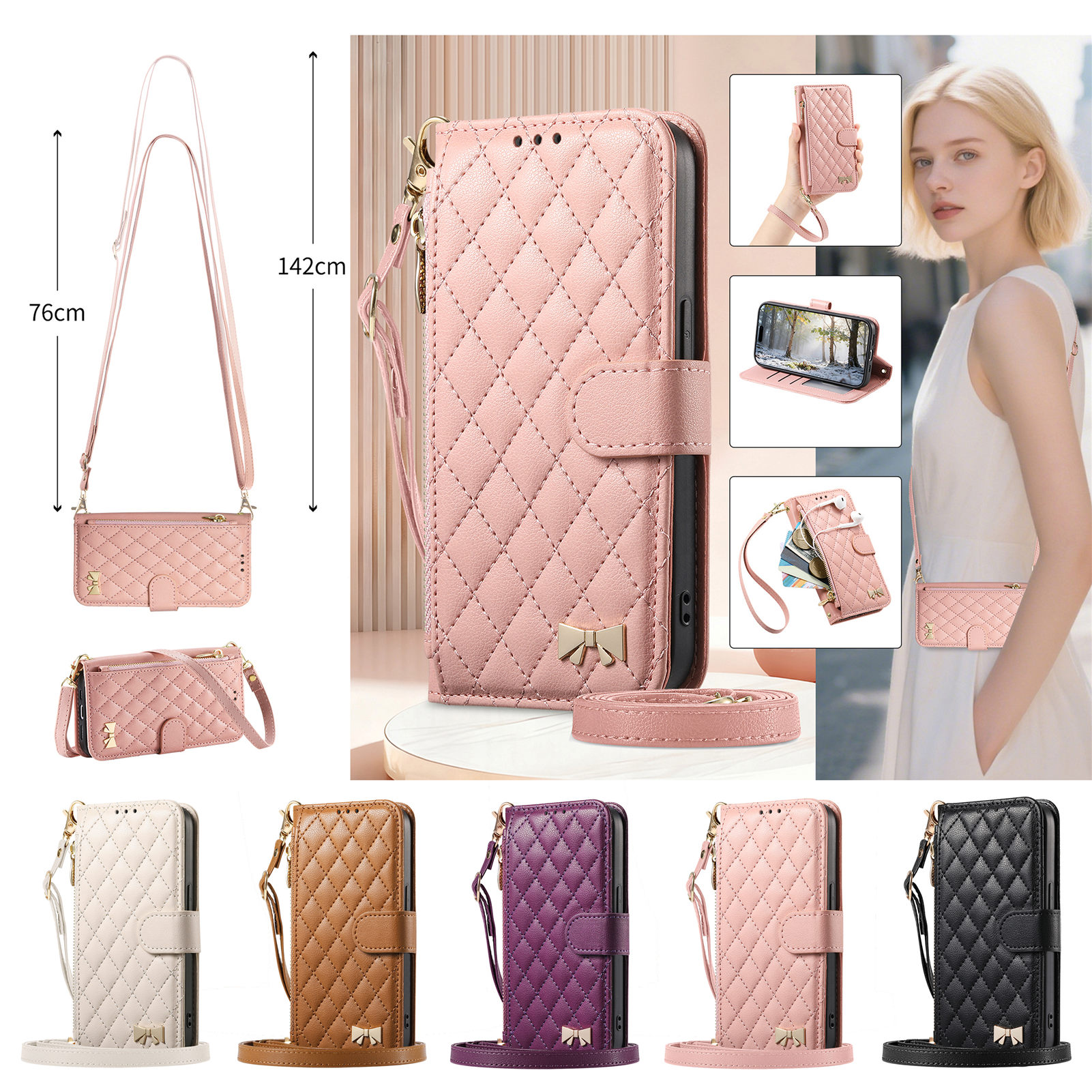 PU Leather Zipper Crossbody Wr - Phone Cases With Loop review and price