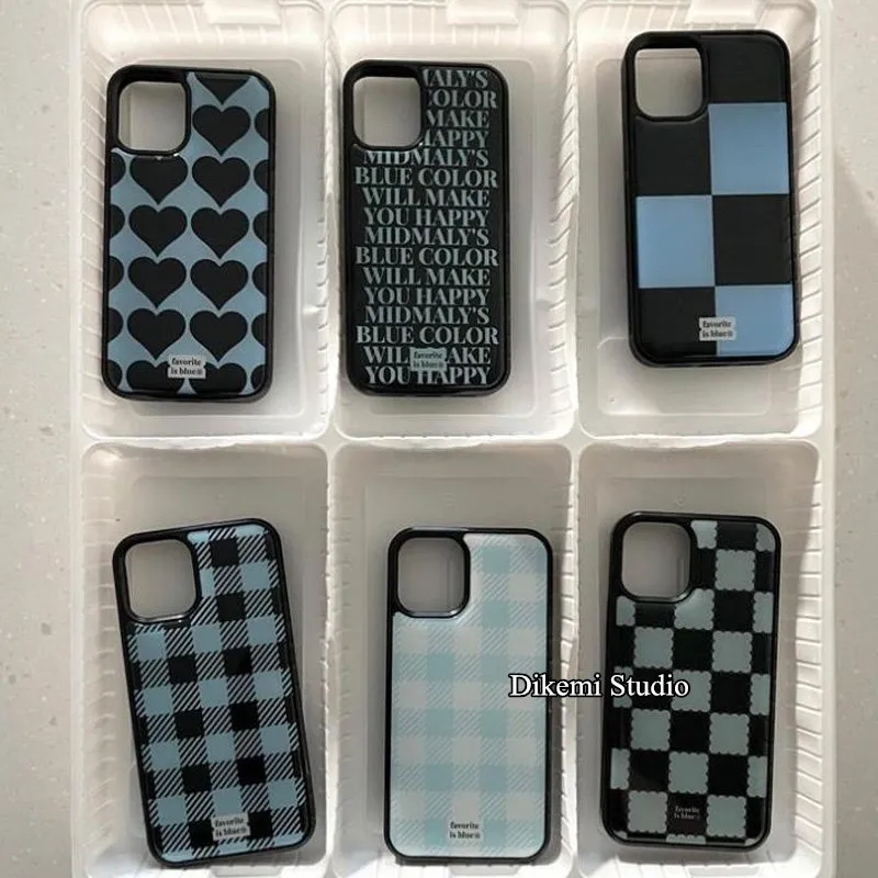 Korean ins Black and Blue Grid - Phone Cases Drop Proof review and price