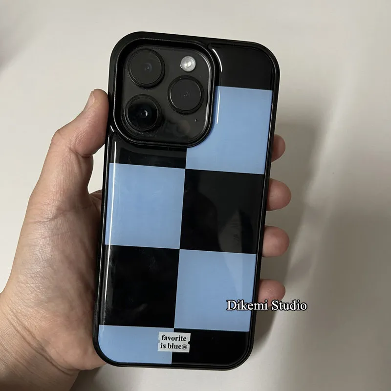 Korean ins Black and Blue Grid - Phone Cases Drop Proof review and price