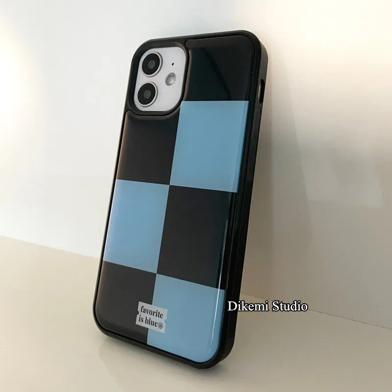 Korean ins Black and Blue Grid - Phone Cases Drop Proof review and price