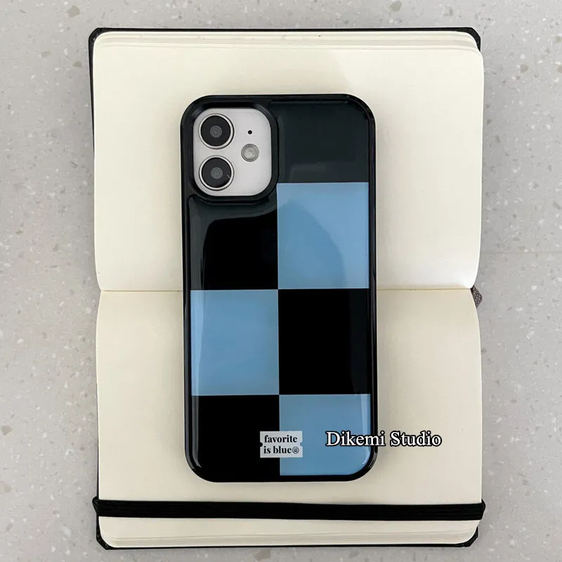Korean ins Black and Blue Grid - Phone Cases Drop Proof review and price