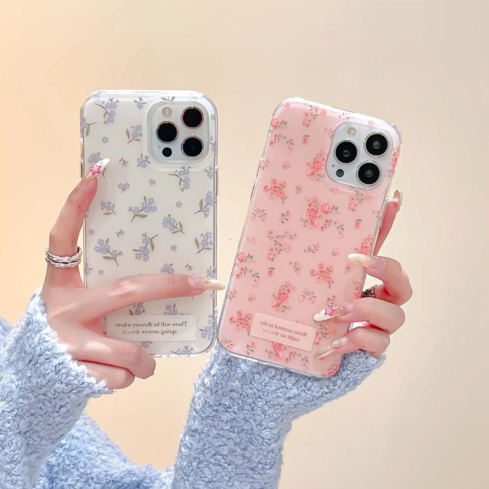 Pink and Blue White Flowers Fl - Phone Cases Drawing review and price