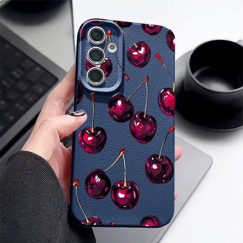 Wine Red Cherry Printed Phone  - Phone Cases Leather review and price