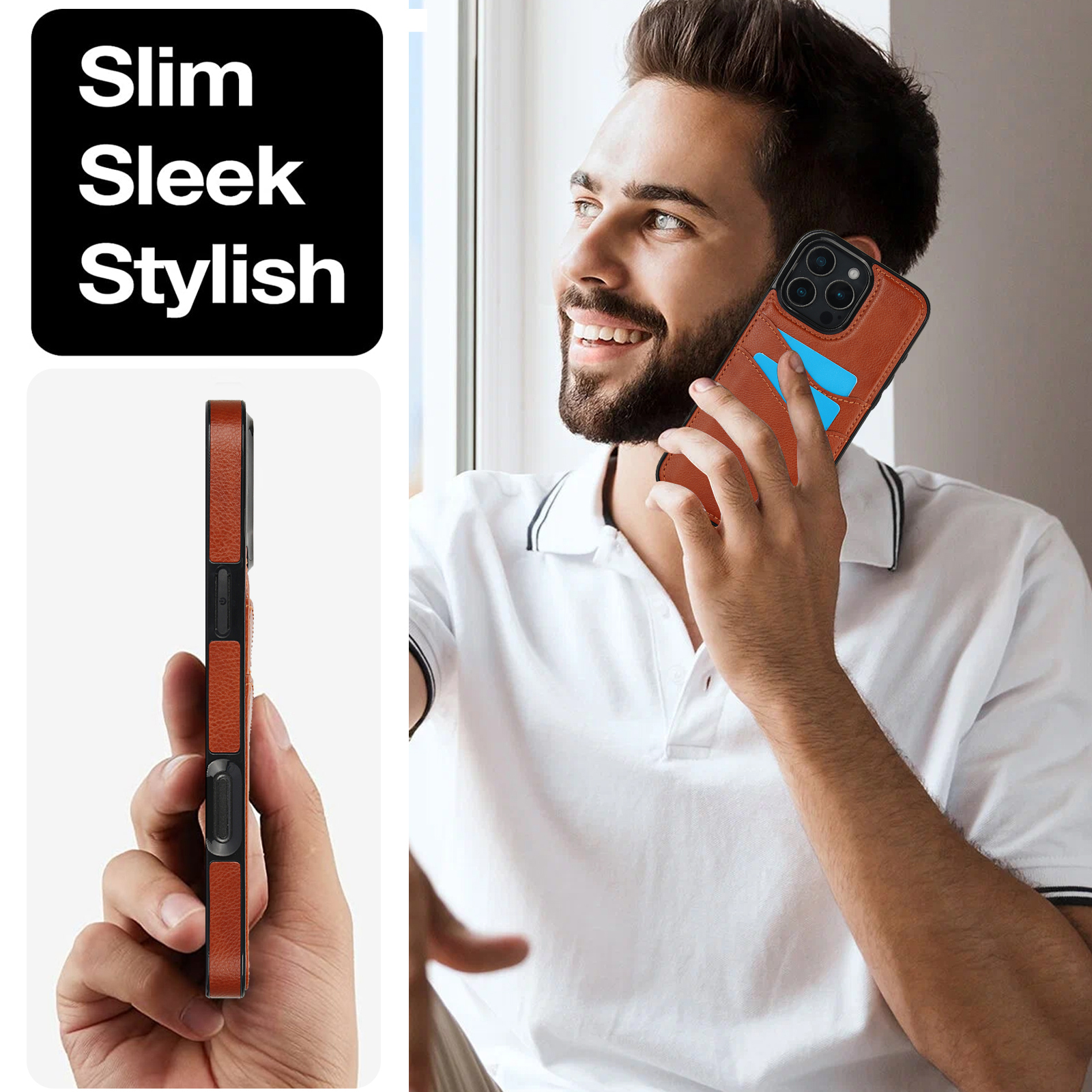 Shockproof Leather Credit Card - Slim Card Slot Case review and price